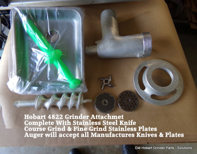 Hobart 4822 Tinned Meat Grinder Attachment D-119760-1 Meat Receiving Pan &  Stomper Tinned #22 Cylinder-Ring-Auger Two Hi Quality Stainless Knives. Hi  Quality 3/8 First Grind & 3/16 Second Grind Stainless Steel Grinder  Plates.